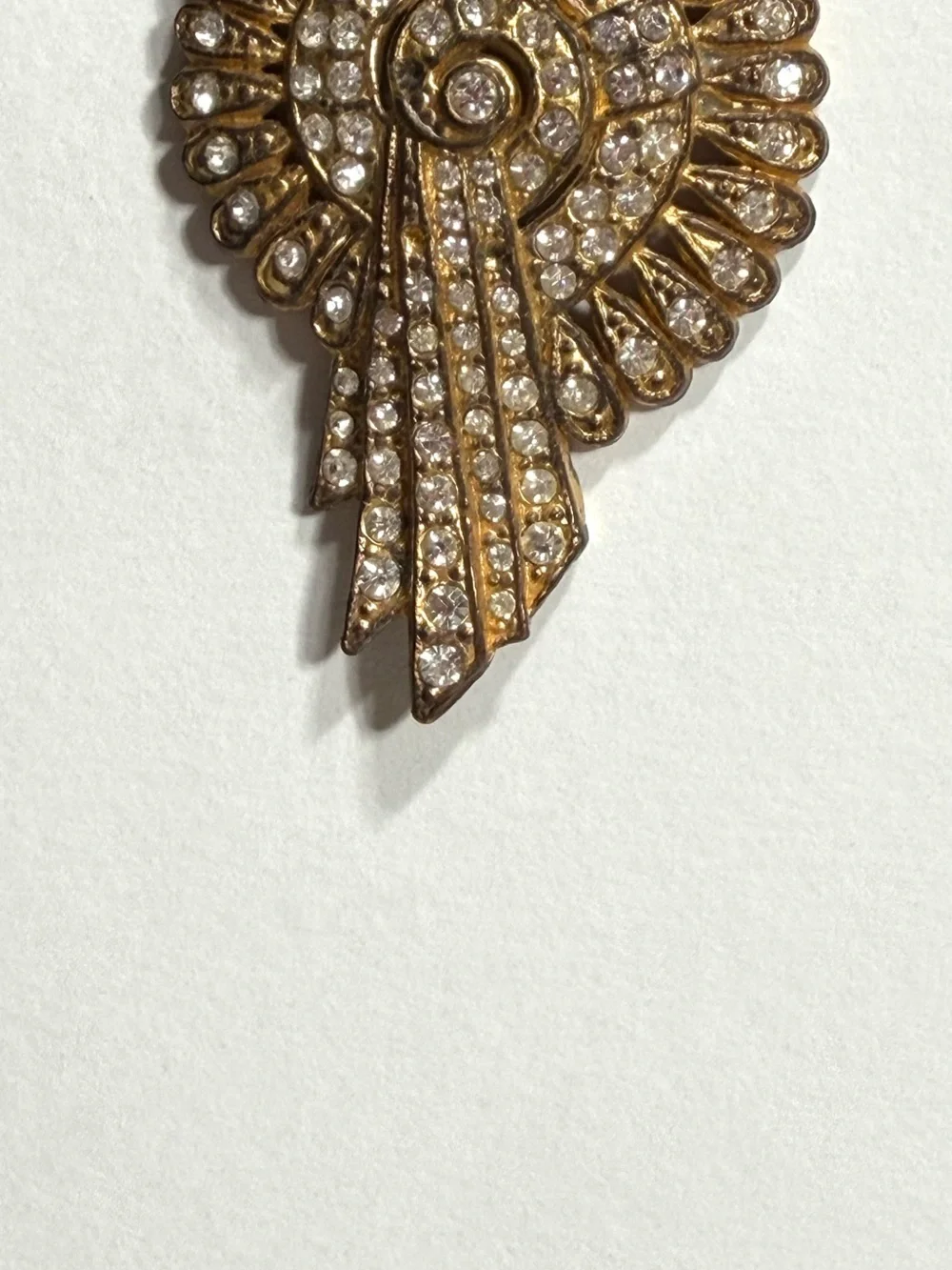 Art Deco Egyptian Revival Dress Clip 1930s Pat 1801128 Rhinestones Gold Tone